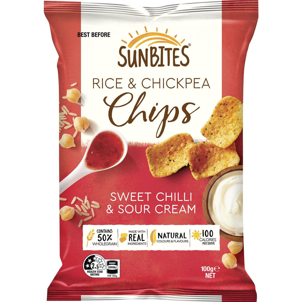 Smiths Snackfood, Sunbites Rice and Chickpea Chips Sweet Chilli and